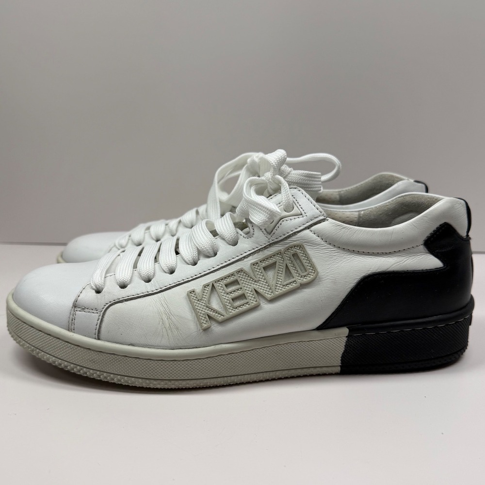 Kenzo Paris White Black Leather Logo Low Top Sneakers Size 39 Made in Portugal